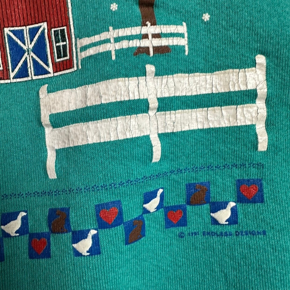 Vintage Fruit of the Loom Country Winter Mock Neck Sweatshirt‎ Teal XL Barn Farm - Picture 6 of 12